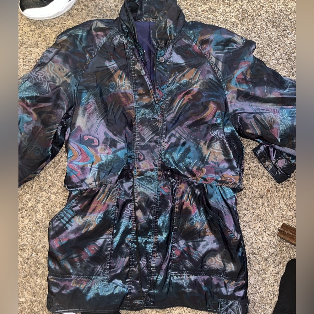 Galaxy themed trenchcoat sleek trenchcoat